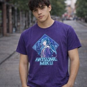 Hatsune Miku T-Shirt Mens L Purple Anime Cute Girl Manga Vocaloid Graphic Tee